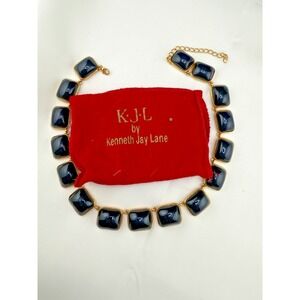 Kenneth‎ Jay Lane Necklace Gold Tone Black Acrylic Signed KJL 18"